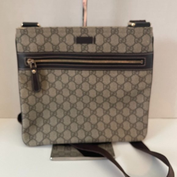 Gucci Brown GG PVC Canvas and Leather Crossbody Shoulder Bag (2242) - Picture 1 of 11